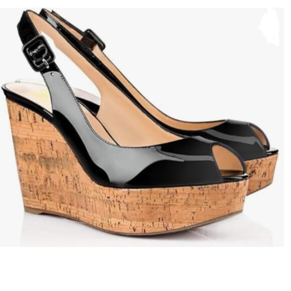 FOWT Black Platform Peep Open Toe Wedge Heels Chic Slingback Sandals Dress Shoes - Picture 1 of 8